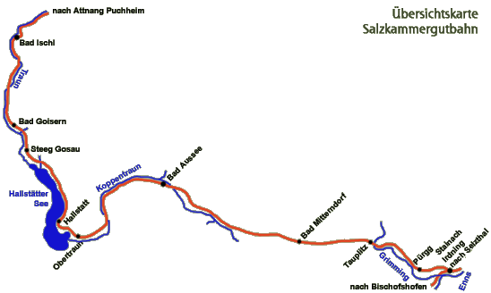 Übersichtskarte der Salzkammergutbahn