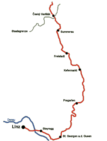 Streckenkarte der Summerauerbahn