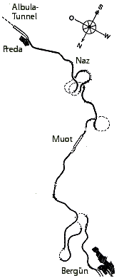 Karte des Streckenabschnitts Bergün-Preda